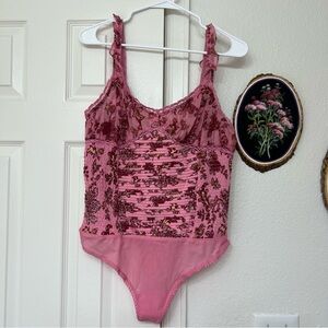 Intimately Free People NWT pink floral ruffles tank top bodysuit boho cottage L
